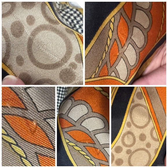 Christian Dior AUTHENTIC Herringbone Logo Vintage Silk Scarf Navy Orange Cream - Picture 16 of 16